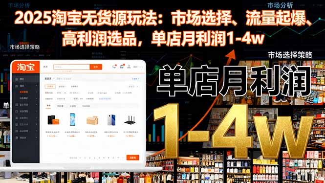 2025淘宝无货源玩法:市场选择、流量起爆、高利润选品,单店月利润1-4w-摇钱树